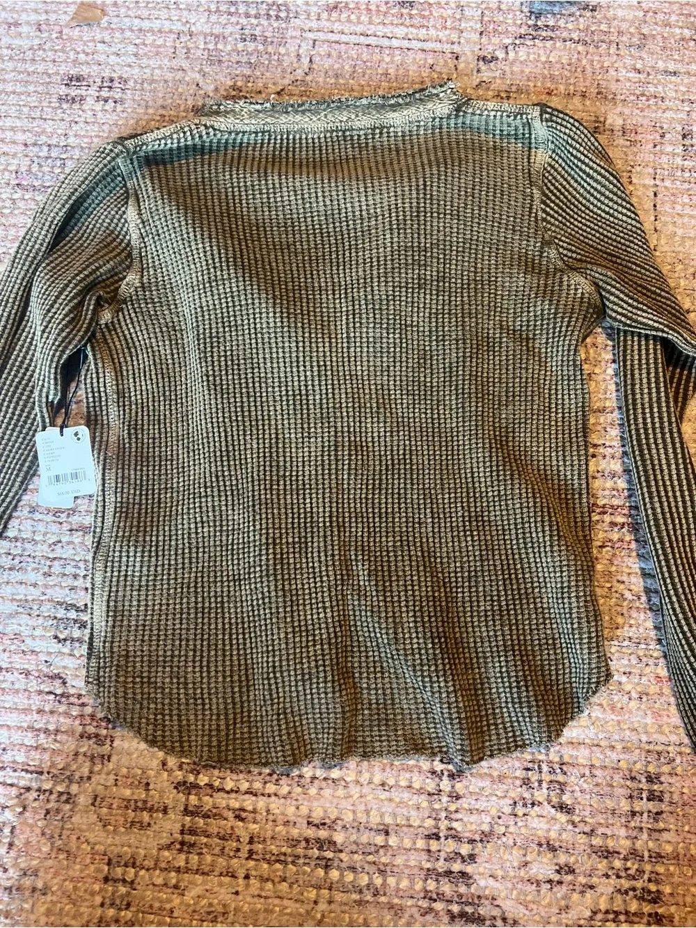 NWT Free People FP One Colt Waffle Knit Henley Thermal Top Army Green Medium